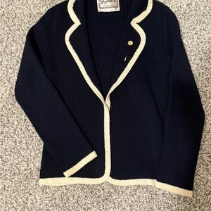 St John Vintage Navy Cardigan with Cream Accents